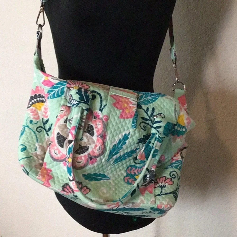 Vera Bradley Iconic Glenna Satchel In Green Mint Flowers Handbag - Picture 8 of 8